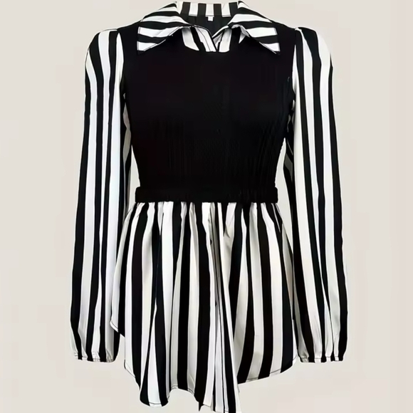 Tops - Black and White Striped Blouse